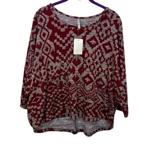 B_Envied Abstract Print Sweater Large Grey Gray Black Maroon Hi Low Hem
